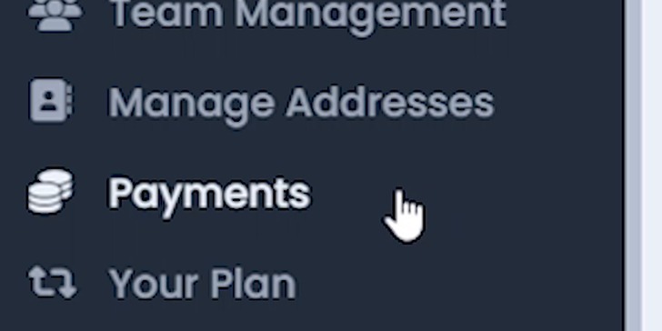 BookVault sidebar with the cursor clicking the Payments link under Your Account