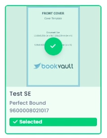 Book cover with a green checkmark and Selected label after being chosen for the collection
