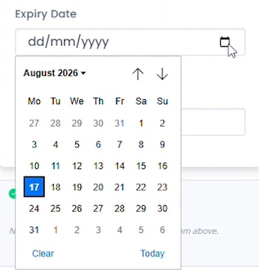 Expiry Date calendar picker open under the Create Promo Code form