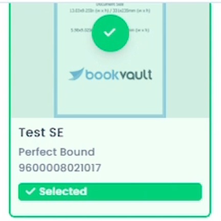 Book cover with a green checkmark and Selected label after being linked to the promo code