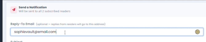 Reply-To Email field filled in with an address, marked as optional