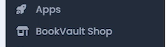 BookVault sidebar with the BookVault Shop link highlighted under the Bookvault section